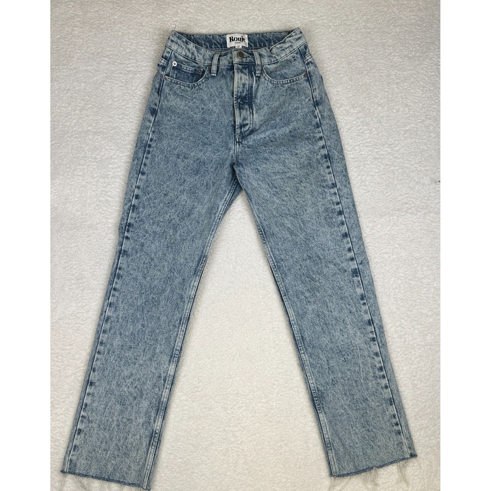 Rouje Paris Straight‎ Leg Jeans Acid Wash Blue Raw Hem Women's Size 27
